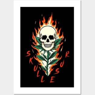 Skull Fire Flower Posters and Art